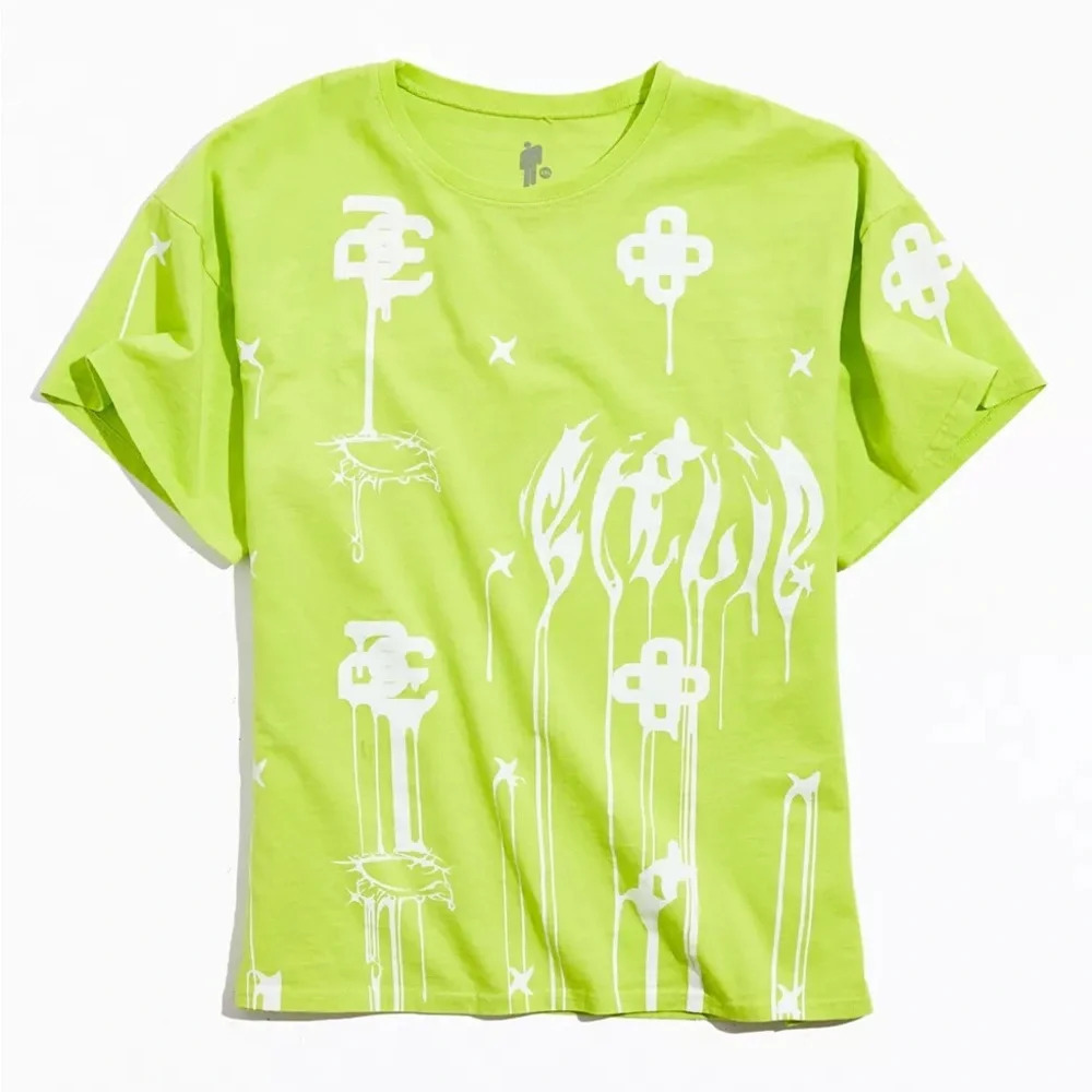 Urban Outfitters Billie Eilish Exclusive Allover Print Tee Baggy Neon Green L
